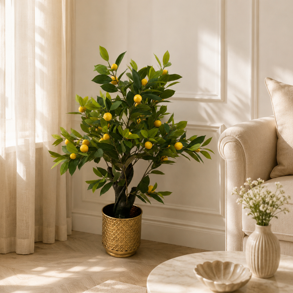 Faux Lemon Tree 100cm – Realistic Citrus Artificial Plant