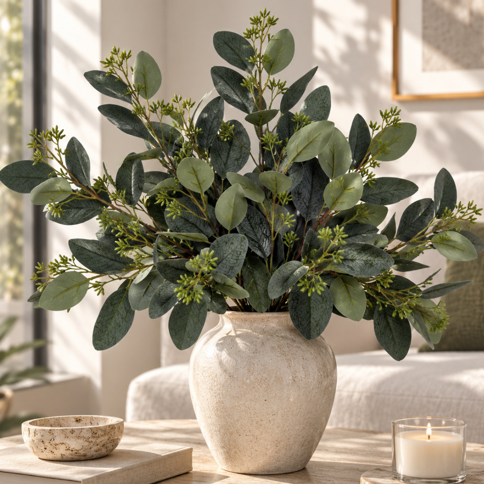 Artificial Seeded Eucalyptus Stem 84cm Grey Green