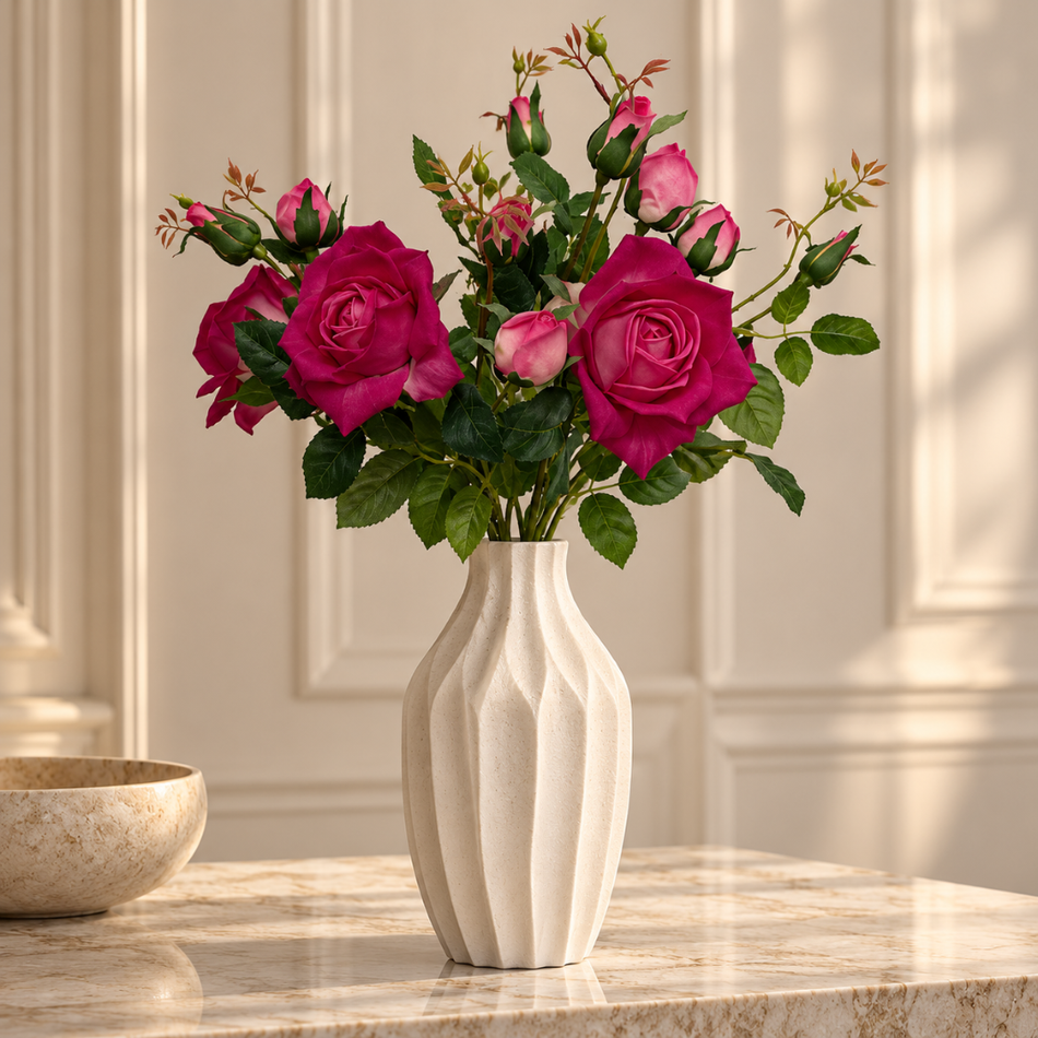 Artificial Three Head Rose Stem 72cm Raspberry