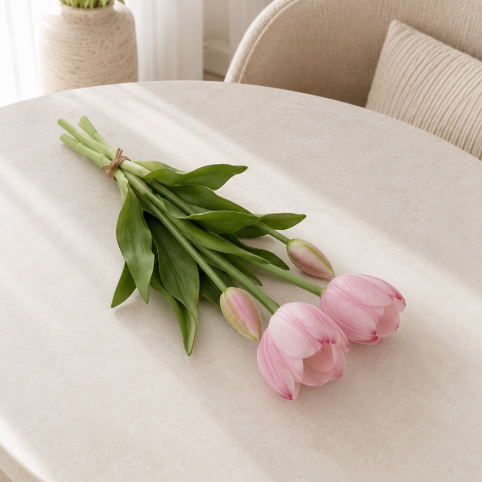 Light Pink Artificial Tulip Bunch 40cm – 3 Blooms & 2 Buds Faux Tulips