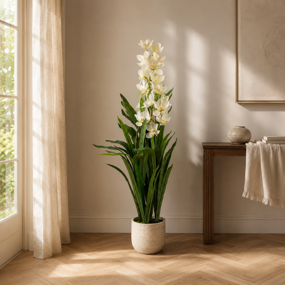 Artificial White Cymbidium Orchid Plant 154cm