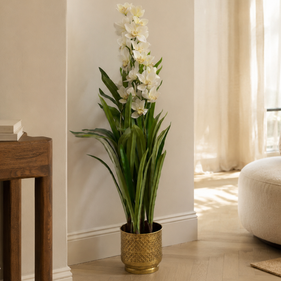 Artificial White Cymbidium Orchid Plant 154cm