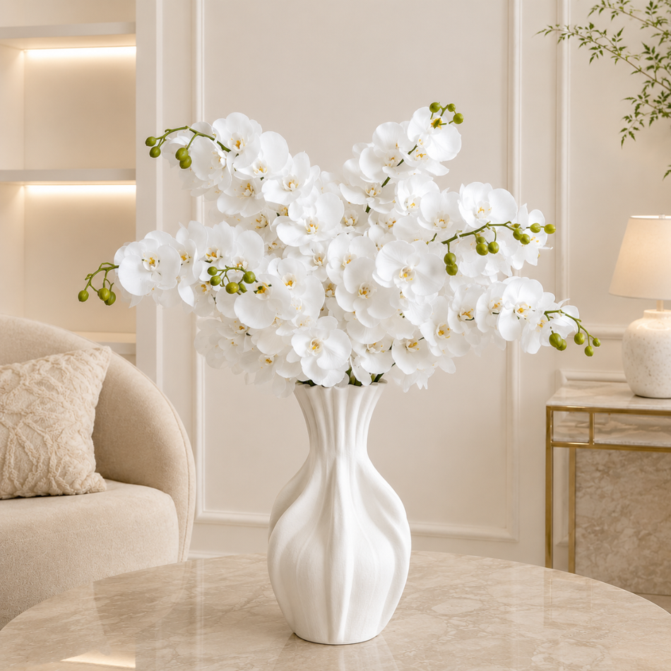 Artificial White 9-Head Phalaenopsis Orchid Stem 110cm