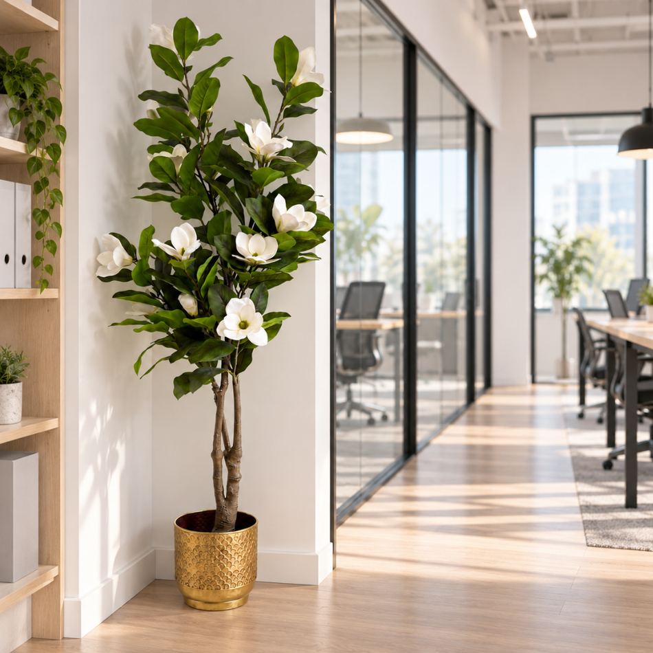 Artificial White Magnolia Tree 180cm Tall Office Plant