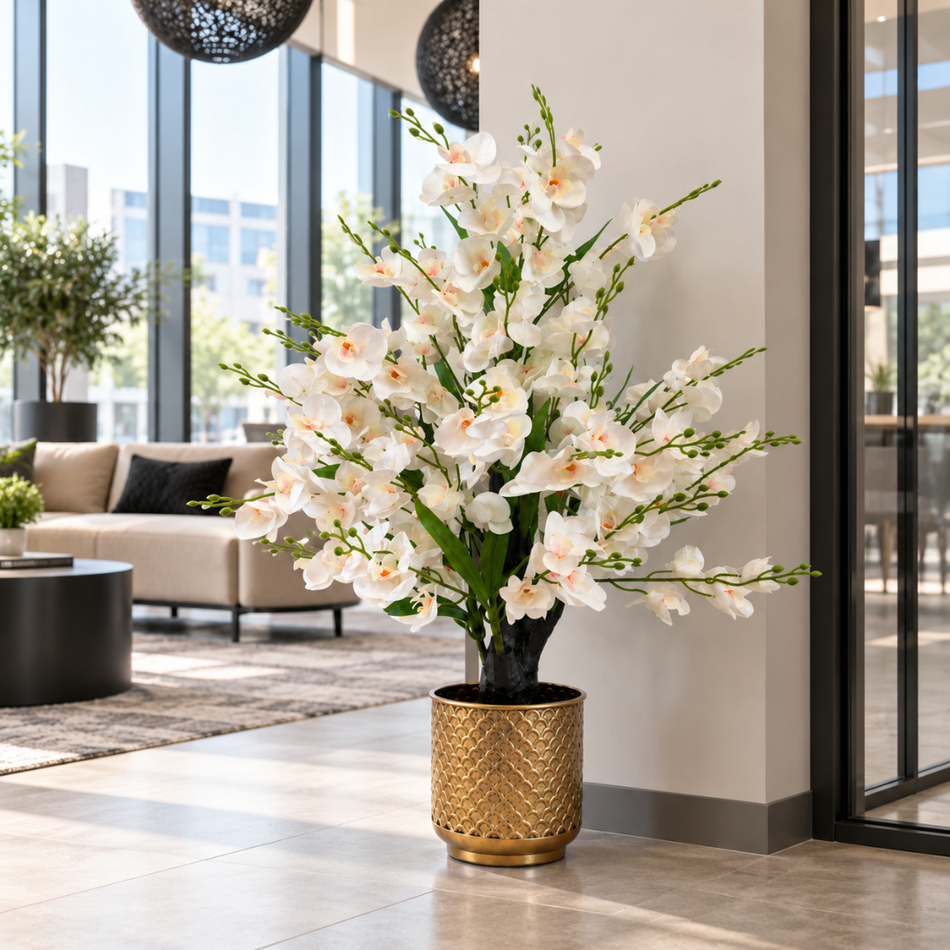 Artificial White Orchid Tree 95cm Faux Office Plant