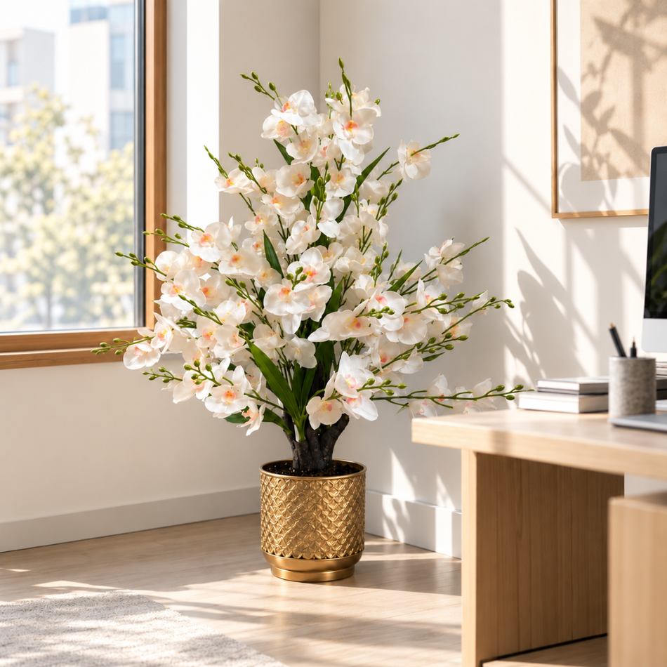Artificial White Orchid Tree 95cm Faux Office Plant