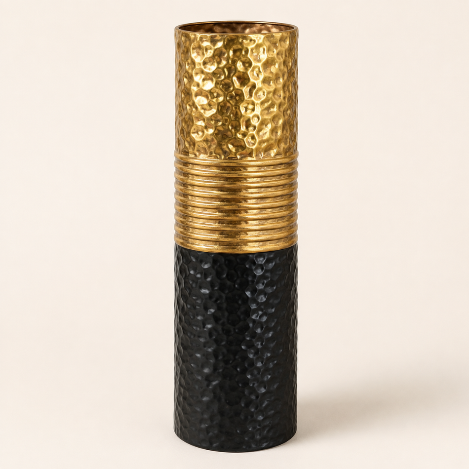 Black and Gold Hammered Floor Vase 71cm – Two Tone Metal Vase