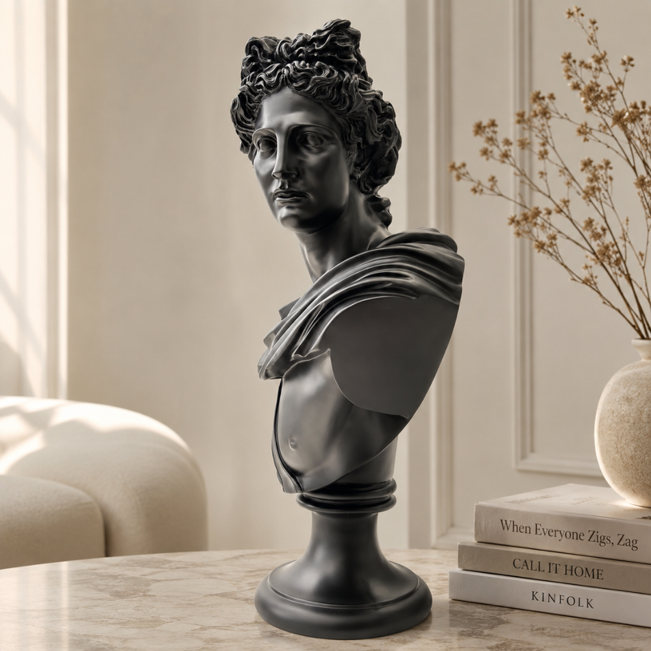 Black Apollo Bust 50cm – Greek God Statue