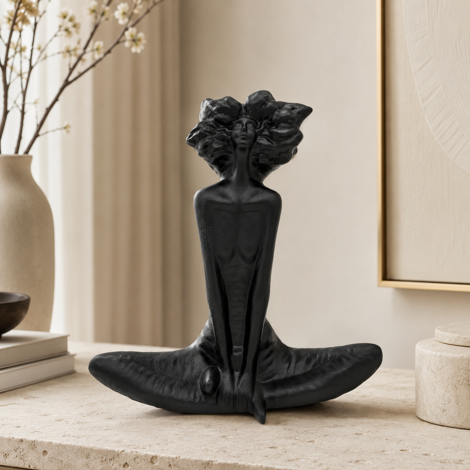 Black Blossom Lady Sculpture 35cm – Abstract Figure Statue