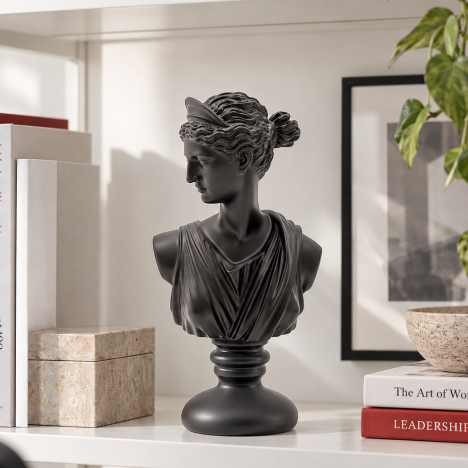 Black Diana Bust 28cm Roman Goddess Statue Office Shelf Decor