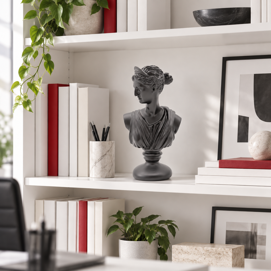 Black Diana Bust 28cm Roman Goddess Statue Office Shelf Decor