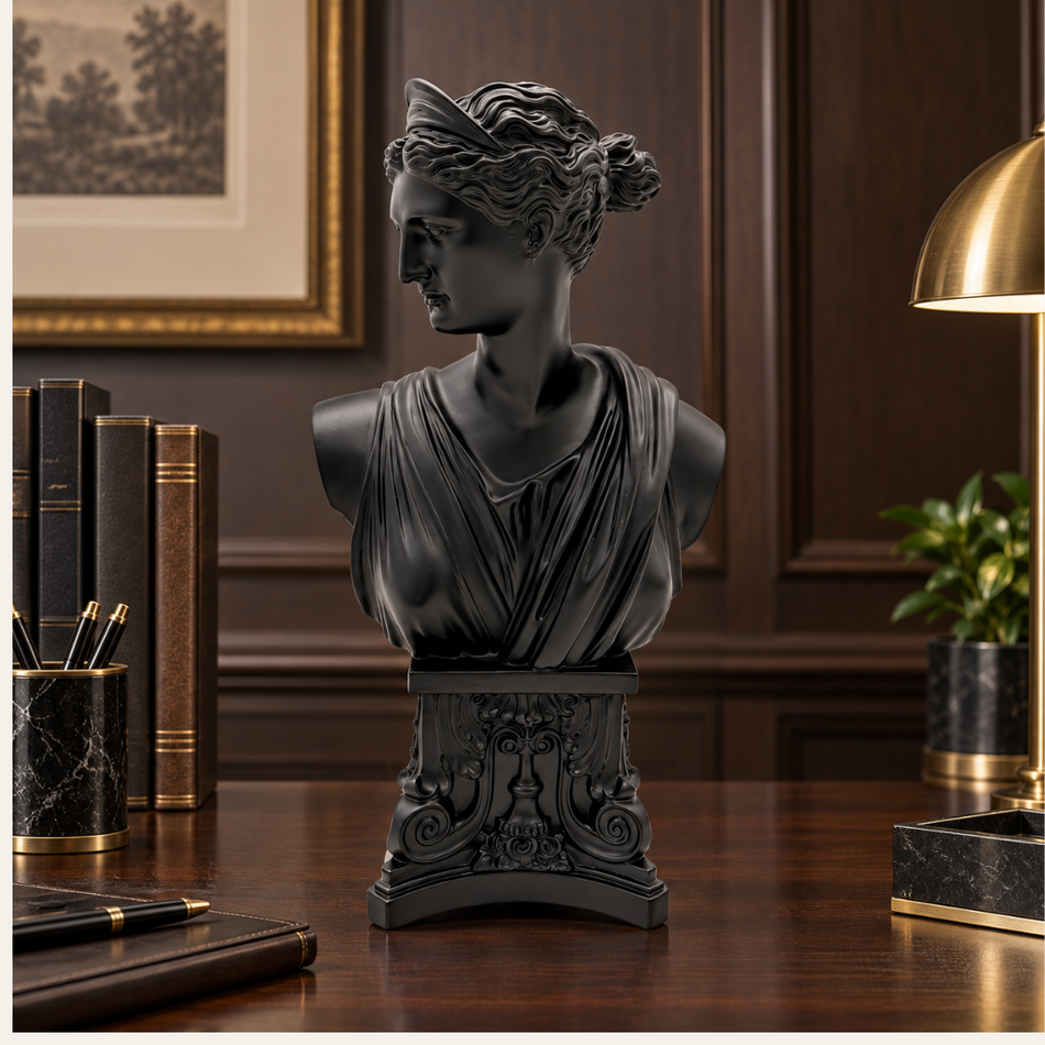Black Diana Bust 31cm Roman Goddess Statue Office Desk Decor