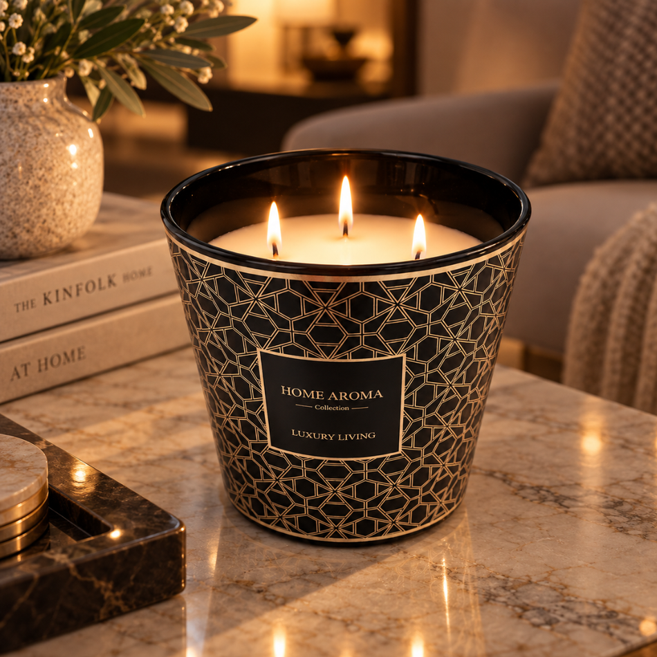 Black and Gold Geometric Scented Candle 13.5cm