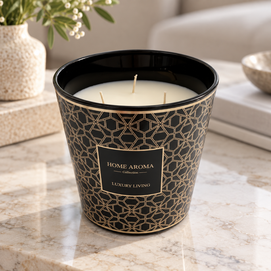 Black and Gold Geometric Scented Candle 13.5cm