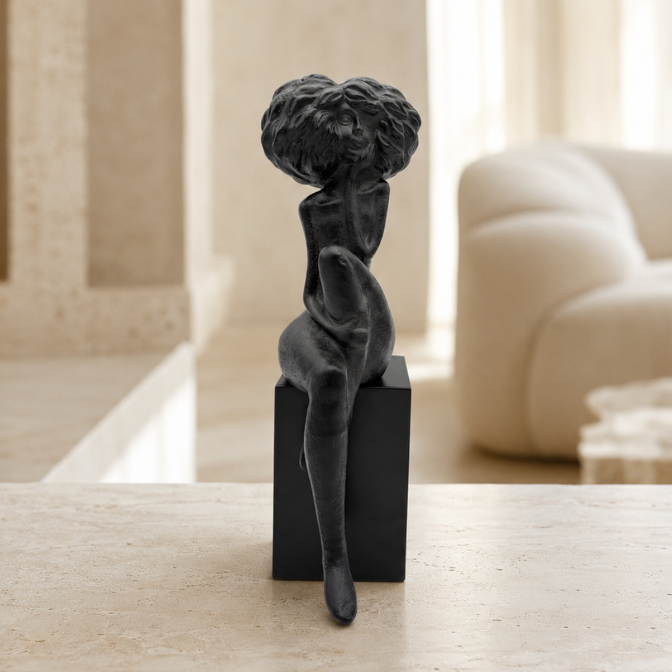 Black Seated Lady Sculpture 38cm – Abstract Figure Statue
