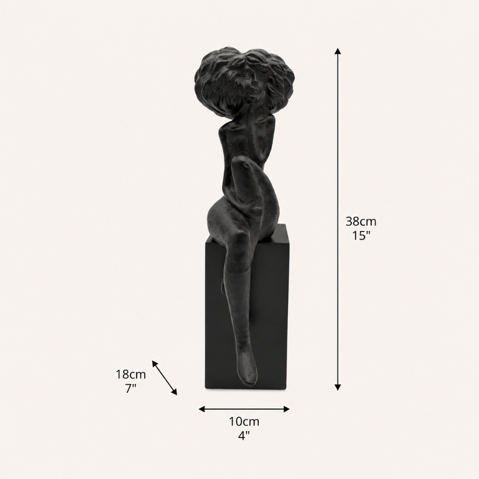 Black Seated Lady Sculpture 38cm – Abstract Figure Statue