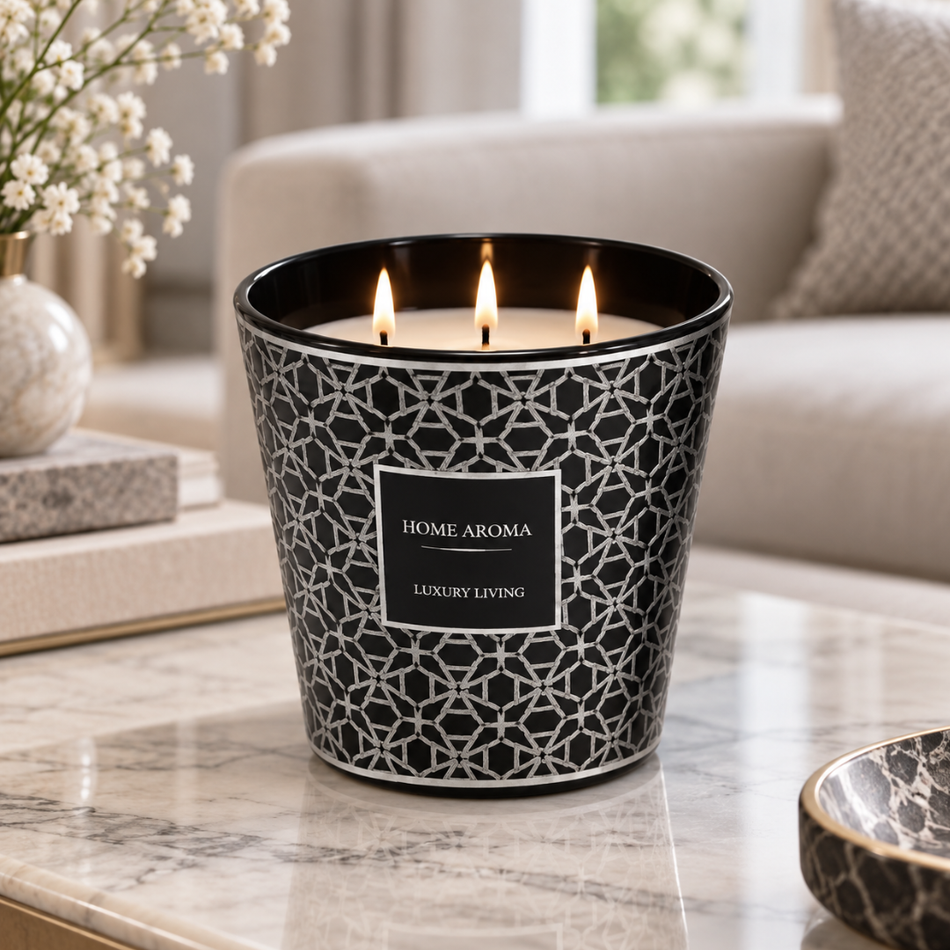 Black and Silver Geometric Scented Candle 13.5cm