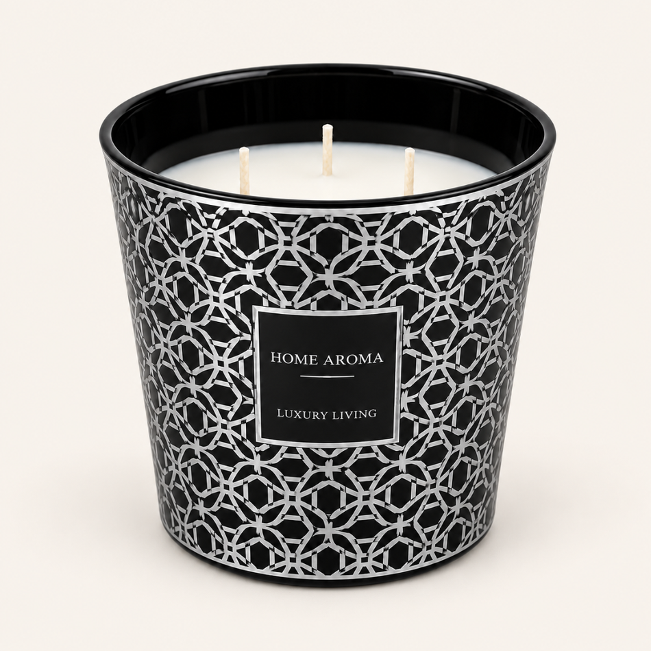 Black and Silver Geometric Scented Candle 13.5cm
