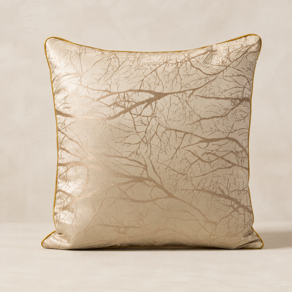 Branch Jacquard Cushion Cover 45 x 45cm Cream and Gold