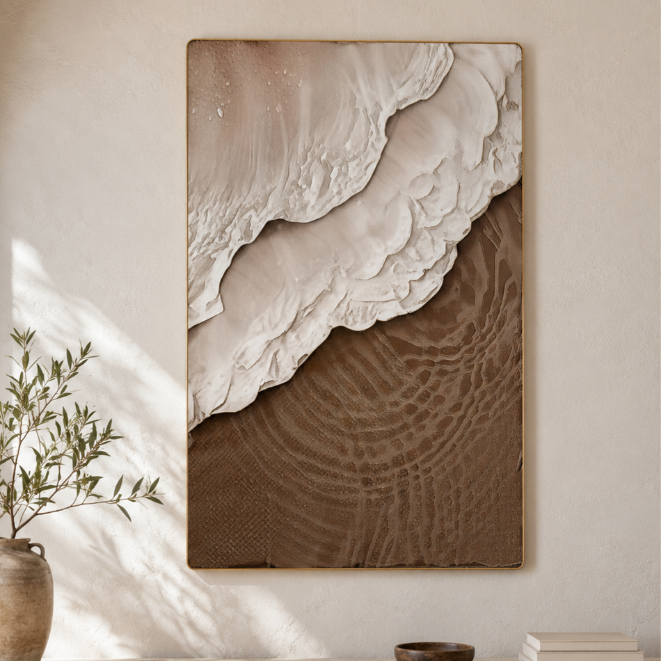 Breaking Wave Textured Wall Art 60 x 90cm Cream and Sand