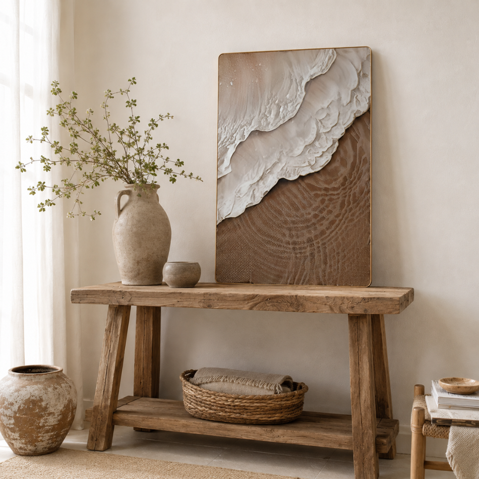 Breaking Wave Textured Wall Art 60 x 90cm Cream and Sand