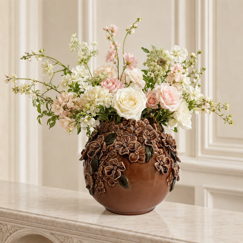 Brown Blossom Vase 20.5cm – Crackle-Glazed Ceramic Flower Vase