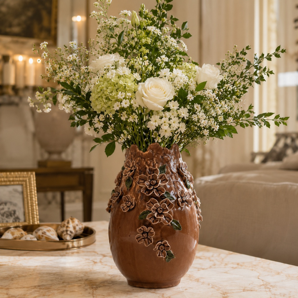 Brown Blossom Vase 29cm – Crackle-Glazed Ceramic Flower Vase