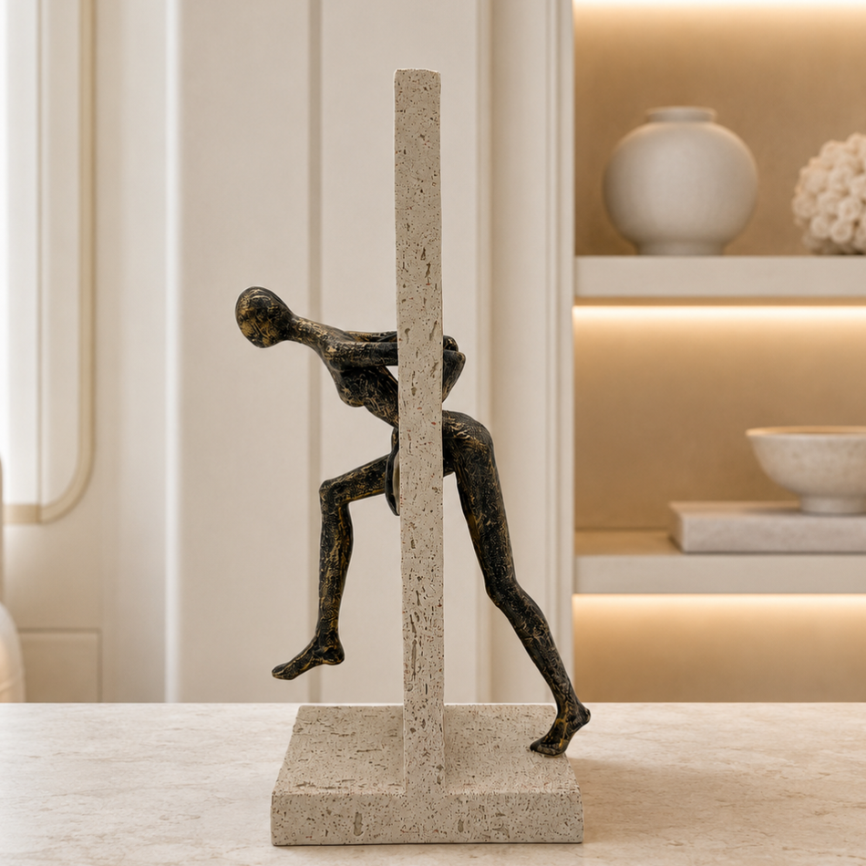 Climbing Figure Sculpture 32cm – Figure Through Stone Pillar Ornament