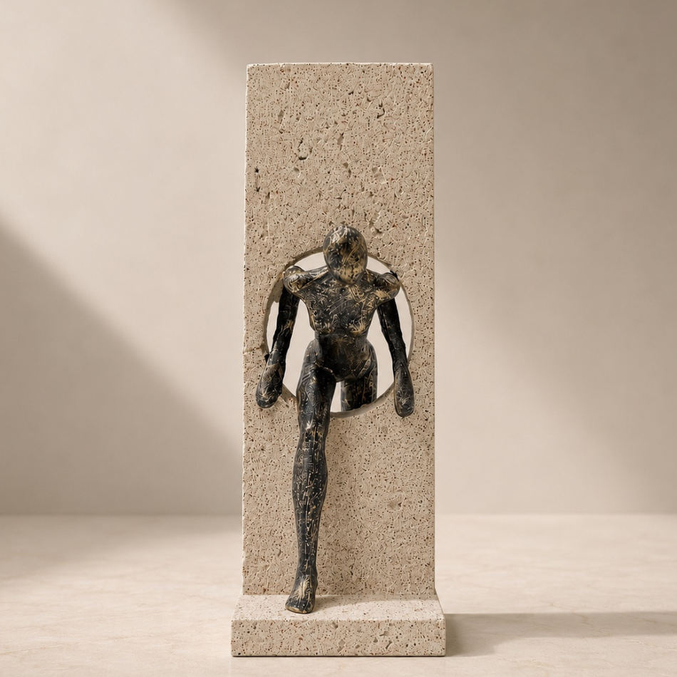 Climbing Figure Sculpture 32cm – Figure Through Stone Pillar Ornament