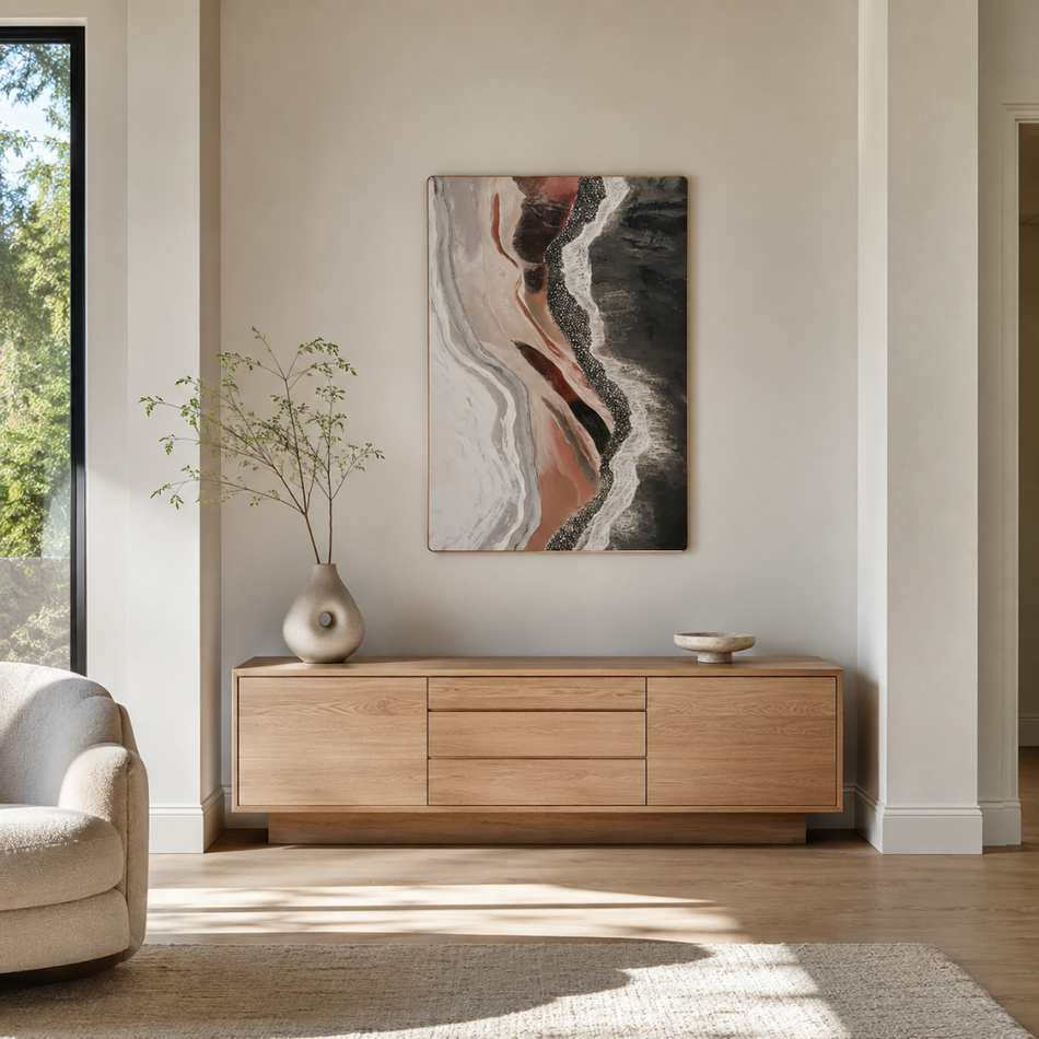 Coastal Strata Textured Framed Wall Art 60 x 90cm Blush and Charcoal