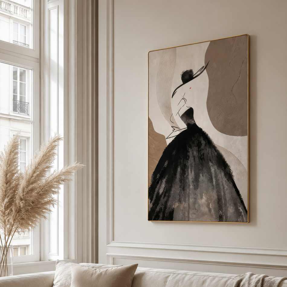 Couture Silhouette Framed Wall Art 60 x 90cm Black and Taupe