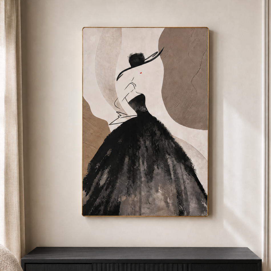 Couture Silhouette Framed Wall Art 60 x 90cm Black and Taupe
