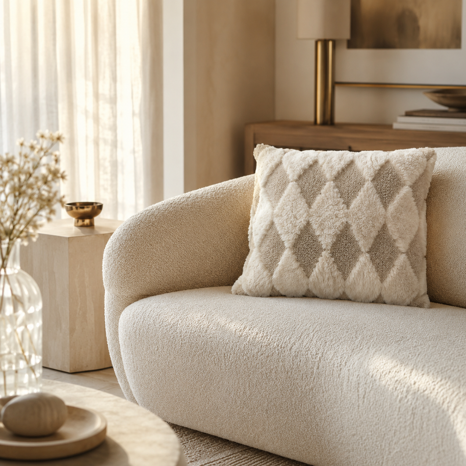 Diamond Faux Fur Cushion Cover 45 x 45cm Cream and Grey