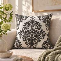 Embroidered Damask Cushion Cover 45 x 45cm Black and Cream