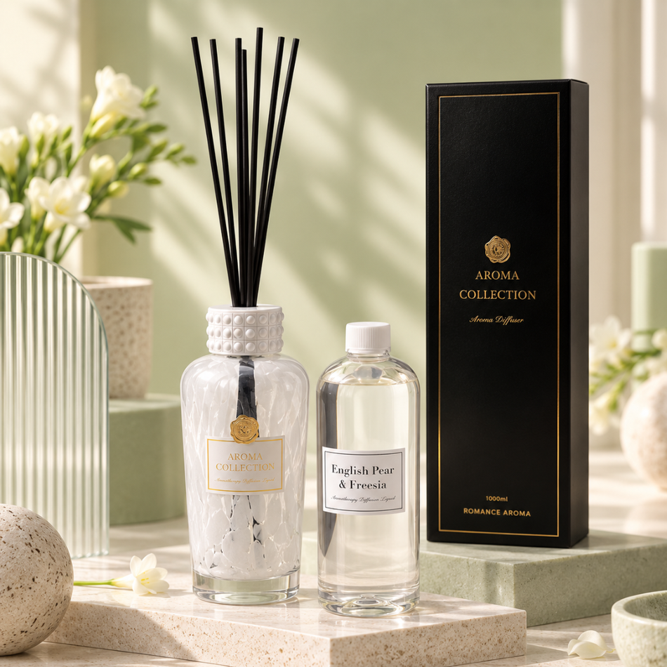English Pear and Freesia Reed Diffuser 1000ml White Speckled Glass