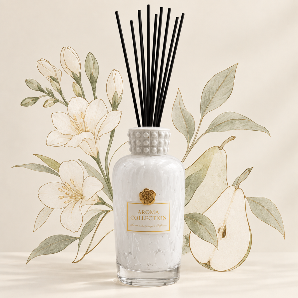 English Pear and Freesia Reed Diffuser 500ml White Speckled Glass