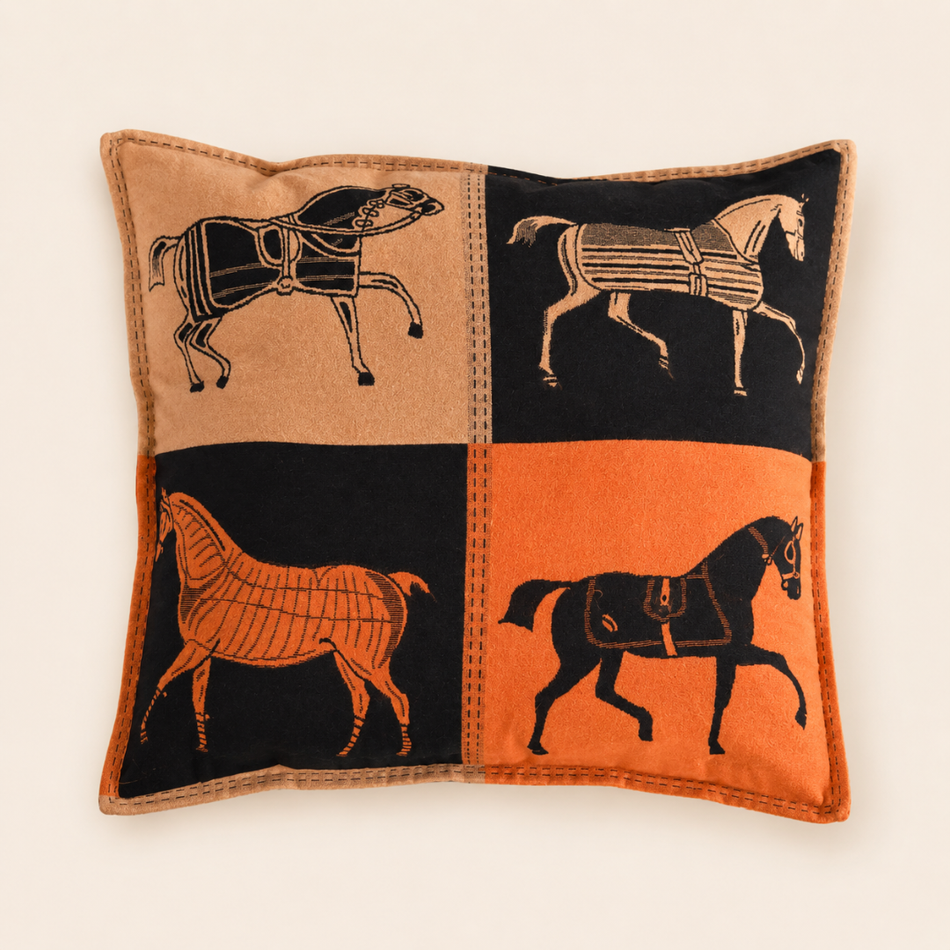 Equestrian Horse Wool-Blend Cushion Cover 50 x 50cm –  Orange and Tan