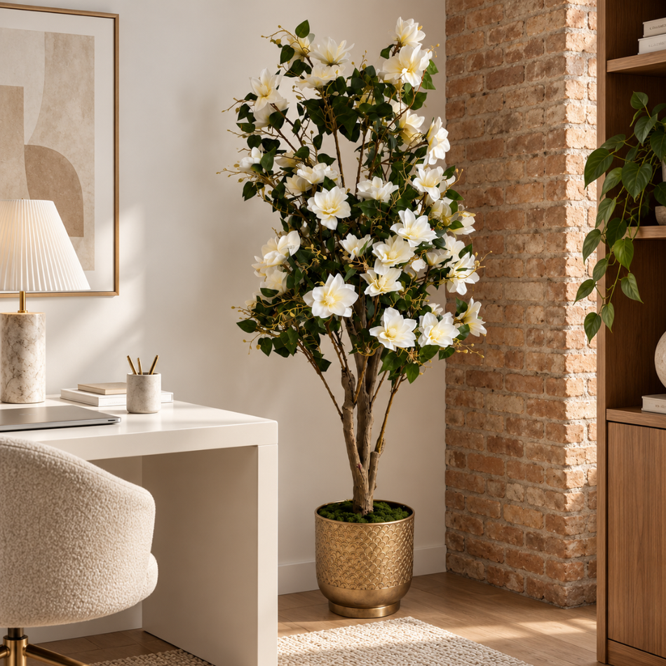 Faux Clematis Tree 180cm Tall White Artificial Office Tree