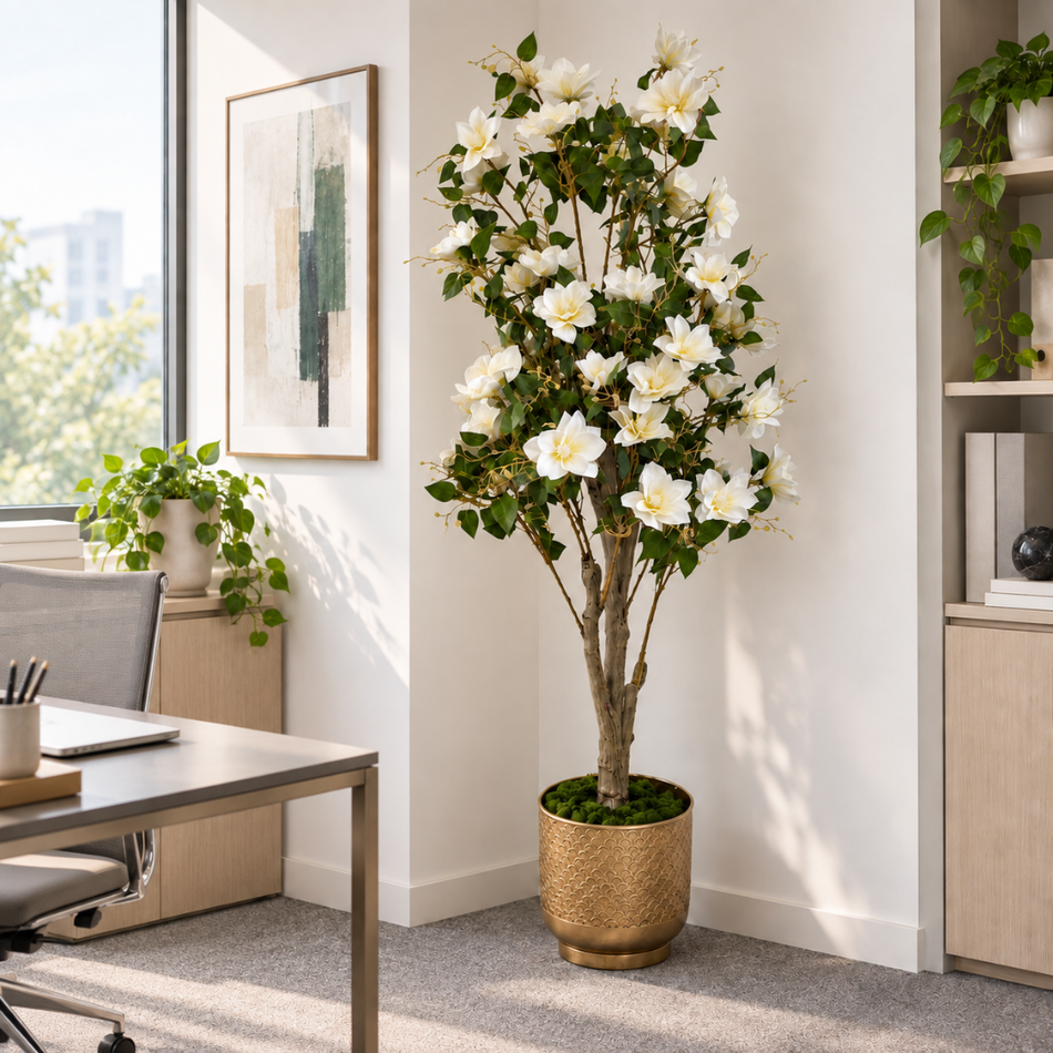 Faux Clematis Tree 180cm Tall White Artificial Office Tree