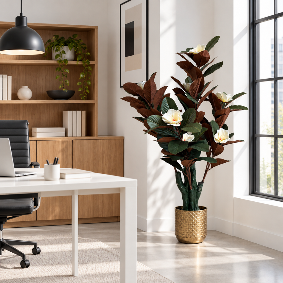 Faux Magnolia Tree 120cm Artificial Office Plant