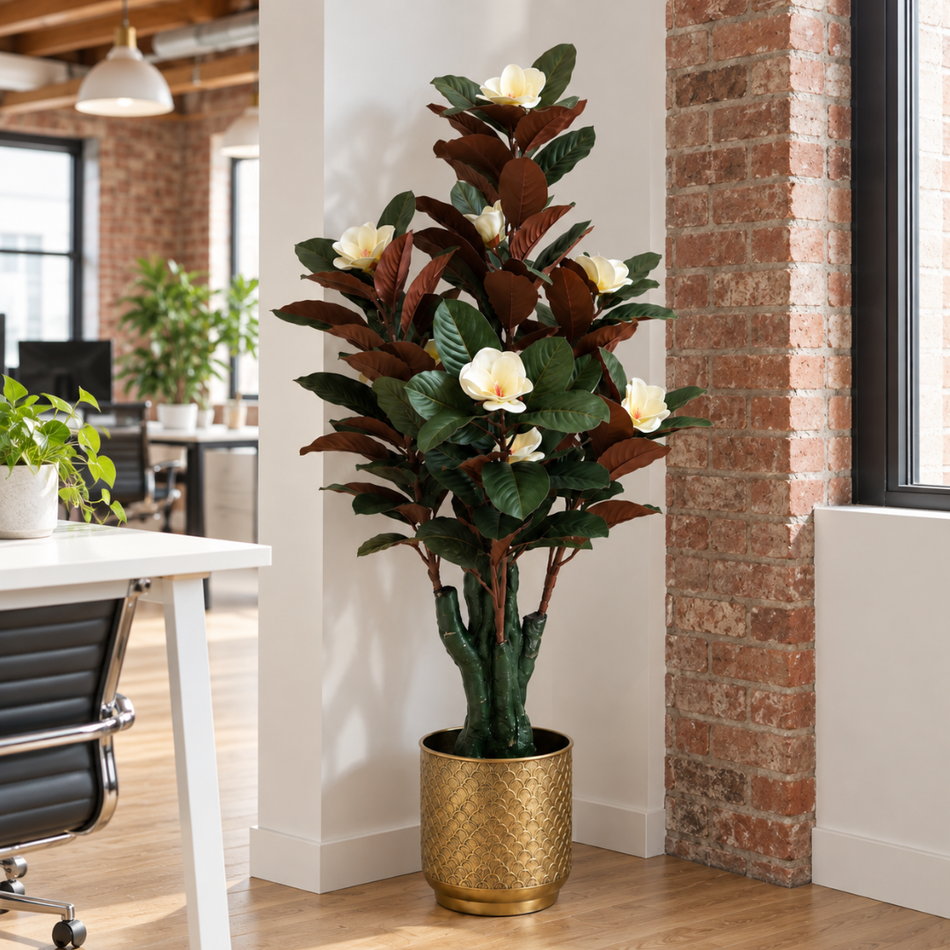 Faux Magnolia Tree 120cm Artificial Office Plant