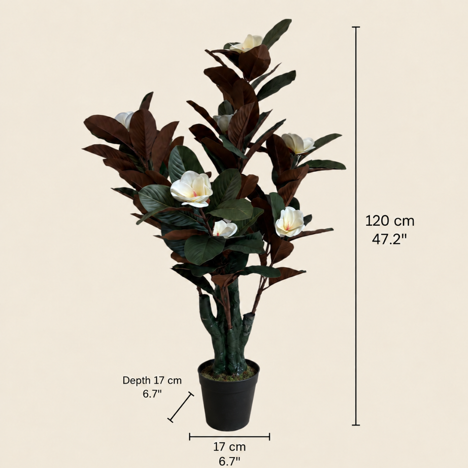 Faux Magnolia Tree 120cm Realistic Faux Flowering Tree