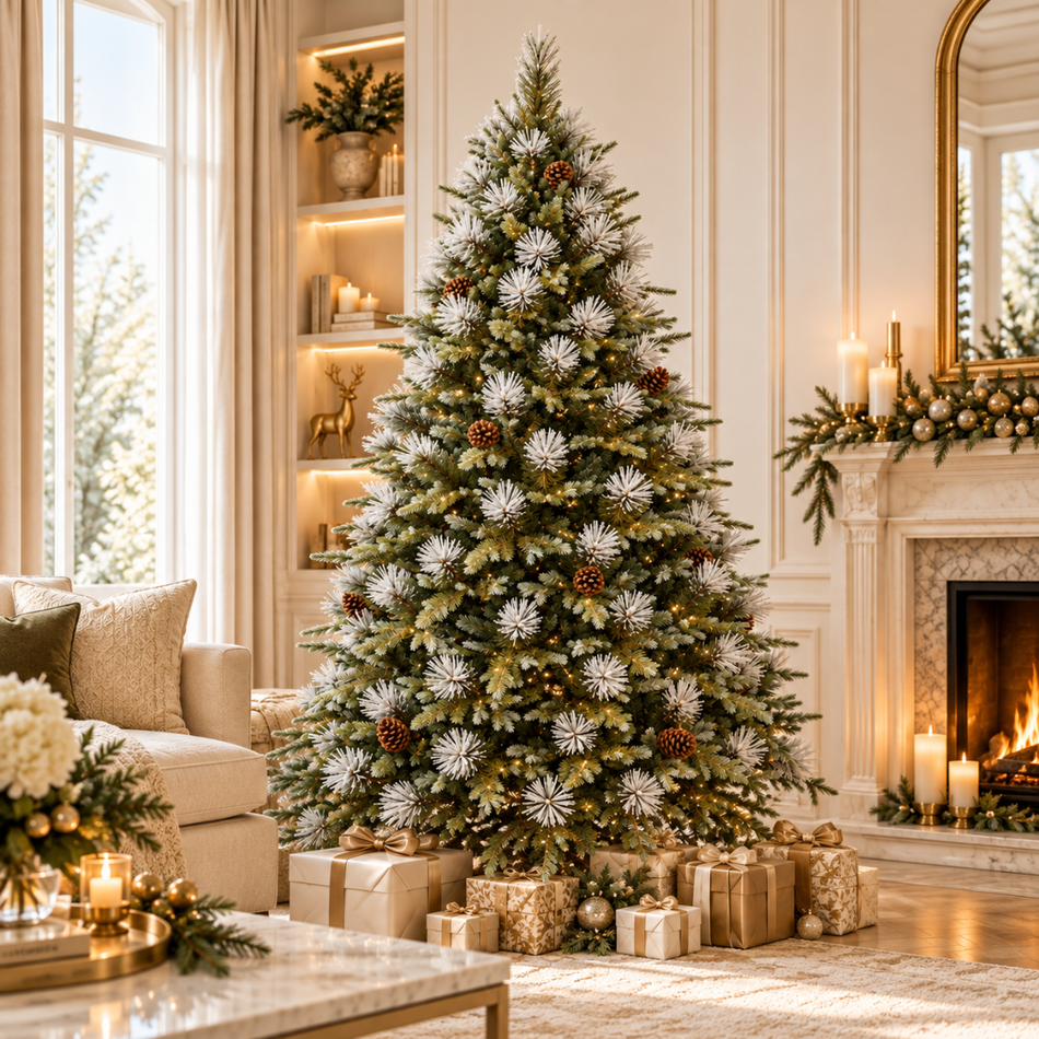 Frosted Tip Christmas Tree with Pine Cones 7ft (2.1m)