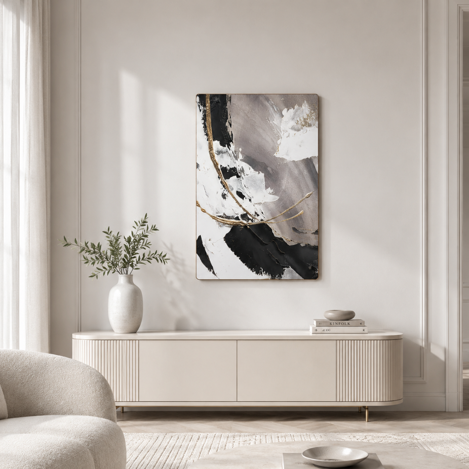 Gilded Abstract Sculpted Framed Wall Art 60 x 90cm Charcoal and Gold