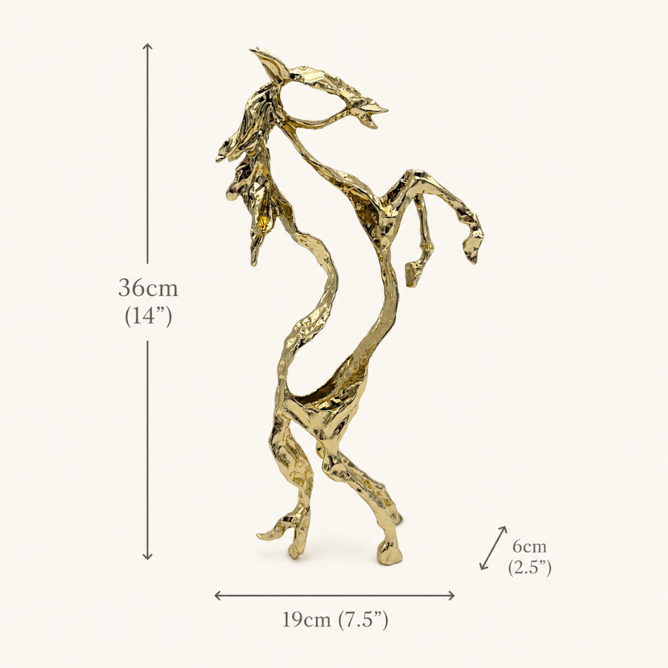 Gold Abstract Horse Sculpture 36cm – Rearing Horse Metallic Ornament