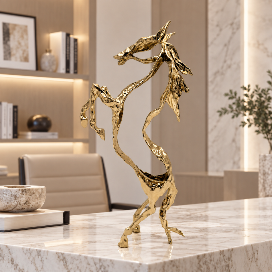 Gold Abstract Horse Sculpture 36cm Office Reception Ornament