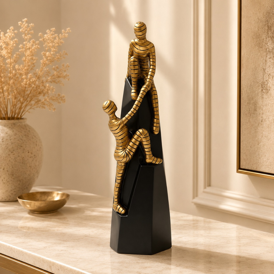 Gold Climbing Figures Sculpture 33cm  – Helping Hand Resin Ornament