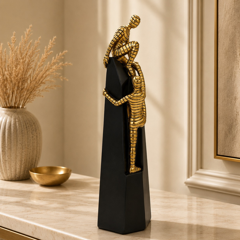 Gold Climbing Figures Sculpture 33cm  – Helping Hand Resin Ornament