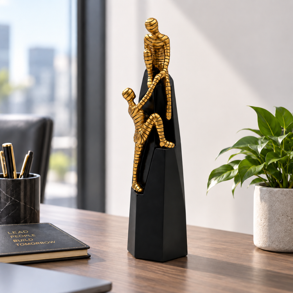 Gold Climbing Figures Sculpture 33cm Office Desk Ornament