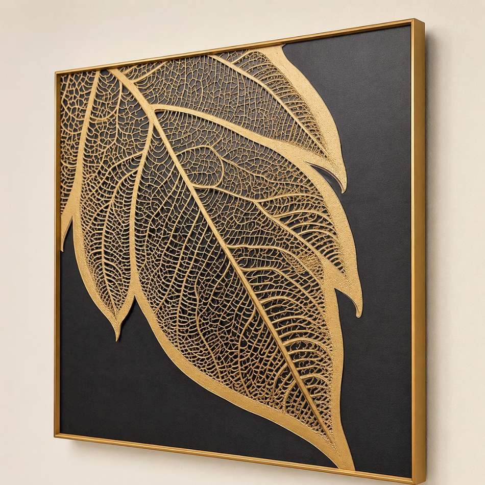 Gold Leaf Framed Wall Art 90 x 90cm Black and Gold